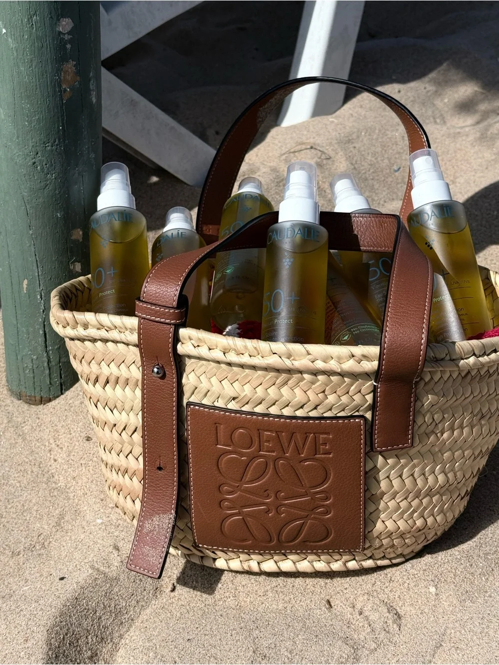Loewe Straw Tote with Tan Leather Trim